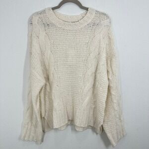 Splendid x Cella Jane Blog Ivory Cable Knit Sweater Women's M Pullover Crew Neck